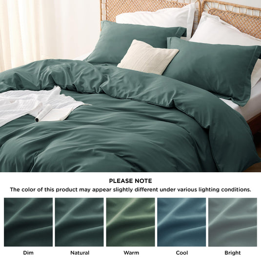 Bedsure Grey Duvet Cover Queen Size - Polyester & Rayon Derived from Bamboo Cooling Queen Duvet Cover Set, 3 Pieces, 1 Zipper Closure Duvet Cover (90"x90") & 2 Pillow Shams, Comforter Sold Separately