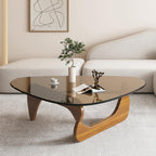 Coffee Tables for Living Room - Triangle Glass Coffee Table with Wooden Base Mid-Century Modern Abstract End Table for Study Room Office Hotel Balcony (Walnut Transparent, Small 32.2 * 22.4 * 16in)