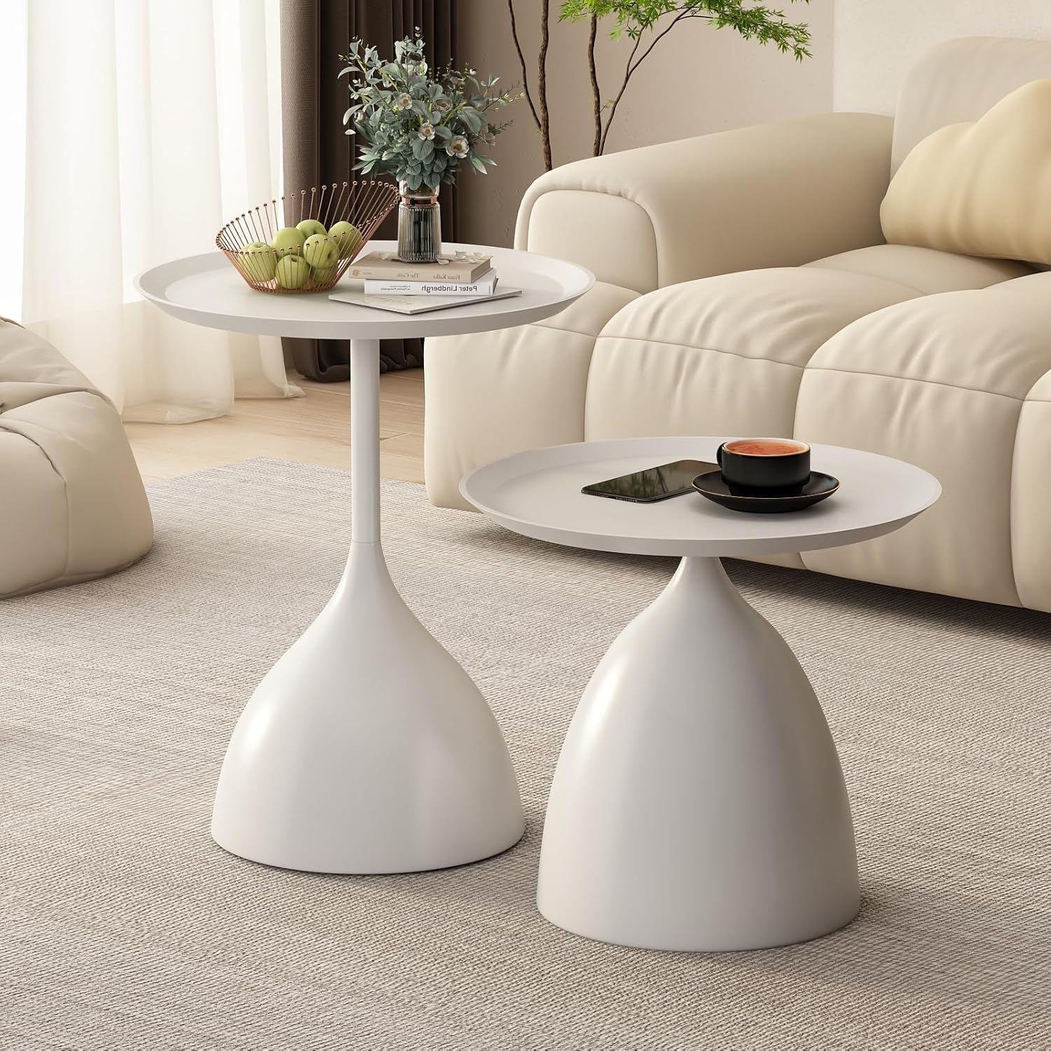 Nesting Tables, White Side Tables, Modern End Tables for Living Room Nesting Coffee Table Set of 2,Console Table Pedestal Tables