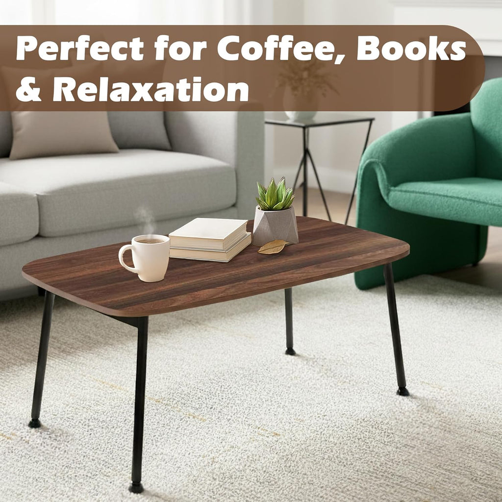 Folding Coffee Table, Portable Floor Table for Sitting on The Floor, Midcentury Modern Coffee Table, Foldable Floor Table for Living Room, 32''L x 16''W x 15''H, Walnut