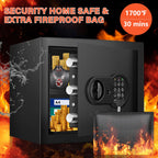 1.6 Cu Ft Home Safe Fireproof Waterproof, Fireproof Safe with Fireproof Document Bag, Programmable Keypad & Removable Shelf, Digital Home Security Safe Box for Money Firearm Medicines Valuables