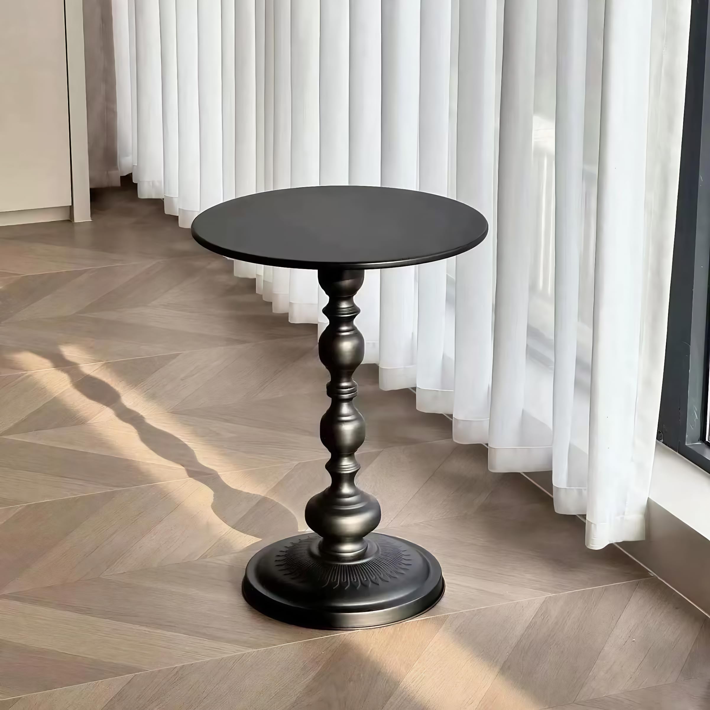 Side Table - 13.8" Round Small Accent Table with Metal Base, Multifunctional Vintage Coffee Table for Living Room, Bedroom, Office & Patio - Elegant Matte-Finished End Tables