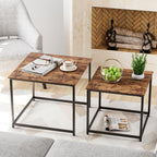 Garden 4 you Coffee Table Set of 2, Modern Engineered Wood Nesting Table, Metal Frame Square Center Table Set, Side Tables, Nesting Coffee Table for Living Room, Bedroom and Small Spaces, 23.6in Gold