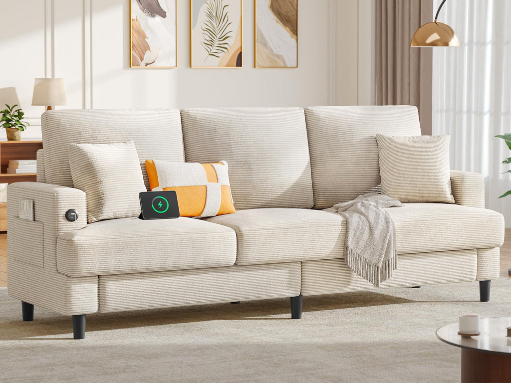 YITAHOME Sectional Sofa with Ottoman, L Shaped Couch Velvet Comfy Modern Sofa 3 Seater Cloud Couch with USB & Type-C Ports for Living Room Apartment, Beige