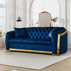 Mid Century Modern Chesterfield Sofa Couch, 81" Velvet Couch White and Gold Sofa Luxury Curved Loveseat for Living Room, 3 Seat Tufted Sofas with 2 Pillows & Classic Gold Legs, Beige White