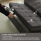 Tbfit 57" Convertible Sofa Bed, Chenille Futon Sleeper Sofa Couch with Pullout Bed, USB & Adjustable Backrest, Queen Size Pull Out Loveseat Couches for Living Room, Apartment, Office, Dorm, Dark Grey