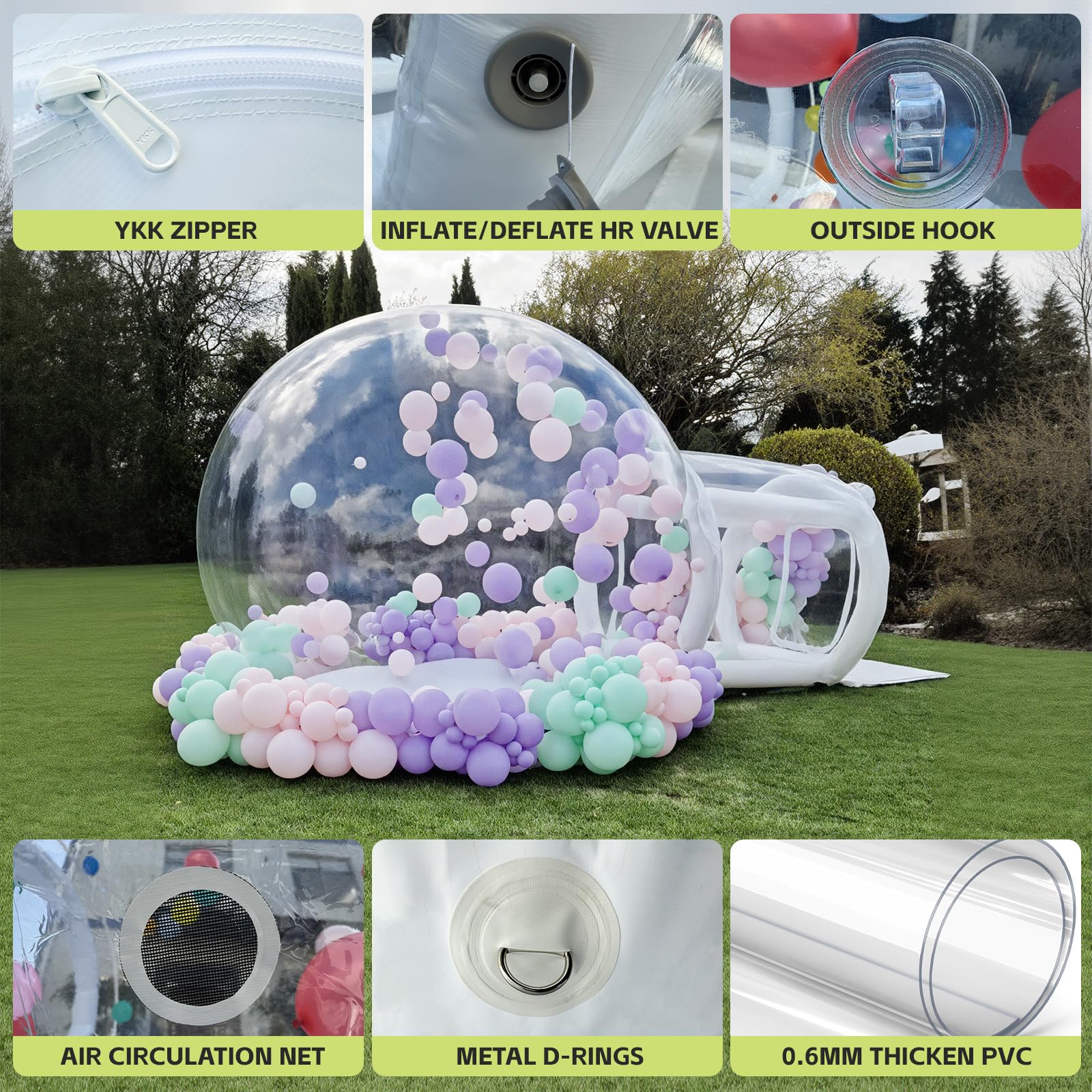 Aufblasbares Bubble-Haus für Kinder und Erwachsene, 10FT Bubble Bounce Ballonhaus, aufblasbare Ballonkuppel mit 6' langem Tunnel und doppelten Luftgebläsen für Party, Hochzeit, Geburtstag, Urlaub im Freien