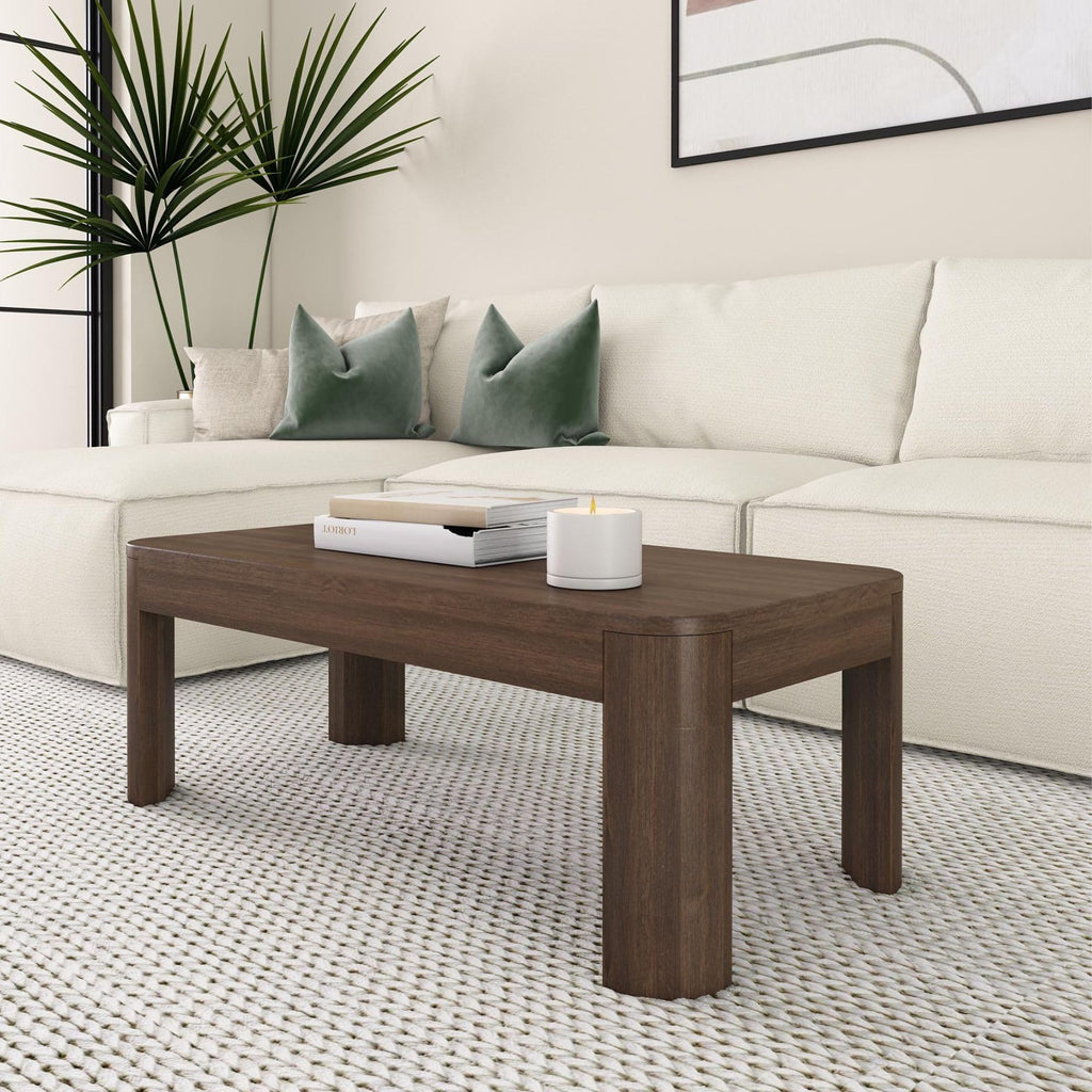 Plank+Beam Forma Coffee Table, 54 Inch Modern Coffee Table with Shelf, Contemporary Center Table with Storage Space, Rectangle Tea Table with Storage, Pecan