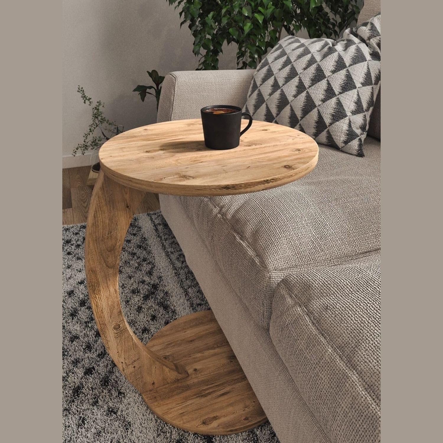 C Shaped End Table for Couch Small Places, Faux Marble White Space Saver Round Side Table for Sofa and Bedside with Wheels, Coffee and Snack Time Tray for Living Room (White Marble)