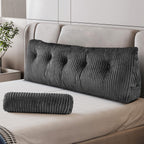 Z-hom Queen Pillow Headboard with 2 Roll Pillow, Triangular Wedge Headboard Pillow, Large Reading Pillow Bed Reading Pillow for Bed Sitting Up Sleeping, Backrest Pillow for Back Pain Relief, Grey