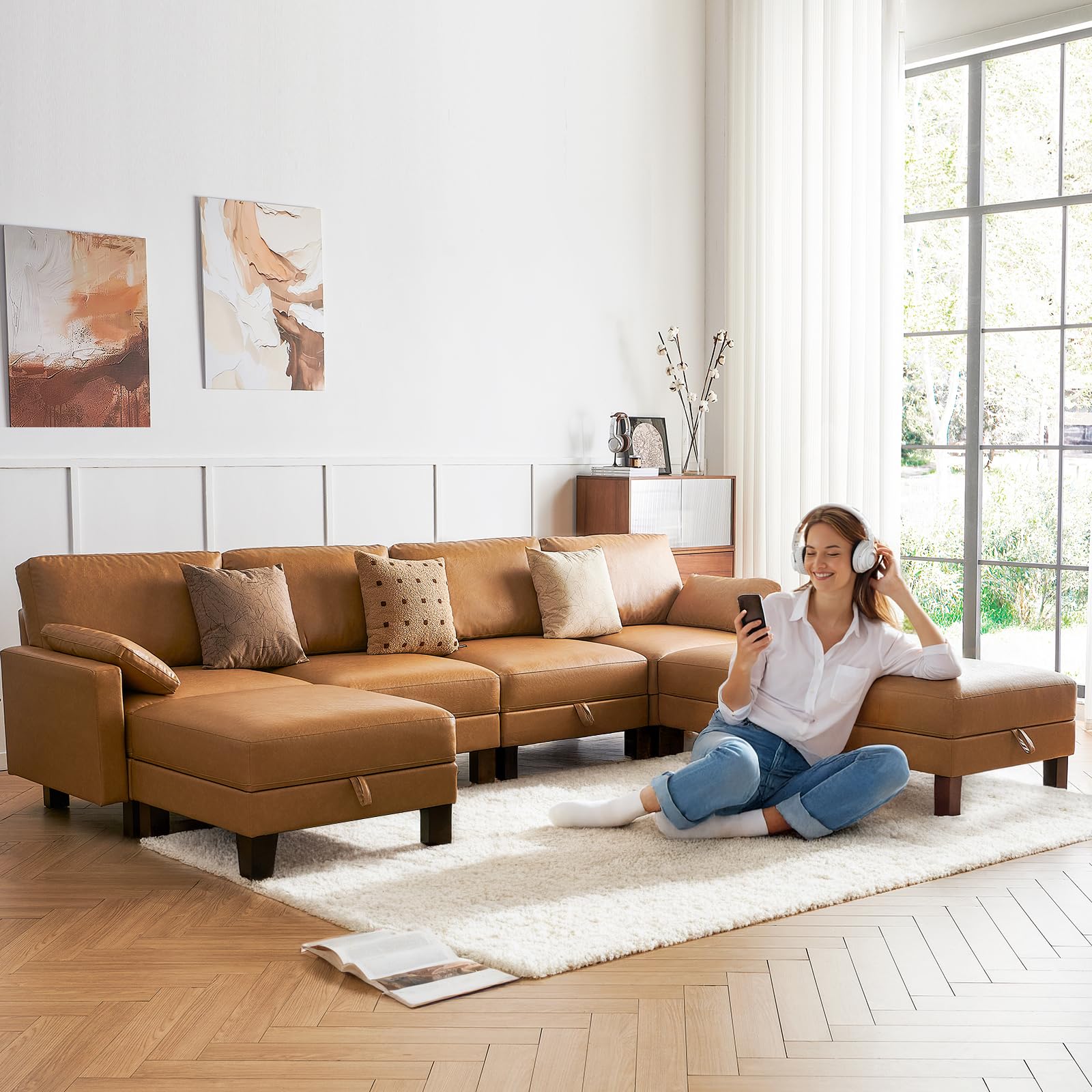 Large Modular Sofa, 248'' Sectional Sofa, Living Room Couch Sets with Storage, 16 Seats Big Couch for House, Office,Villa, Tan