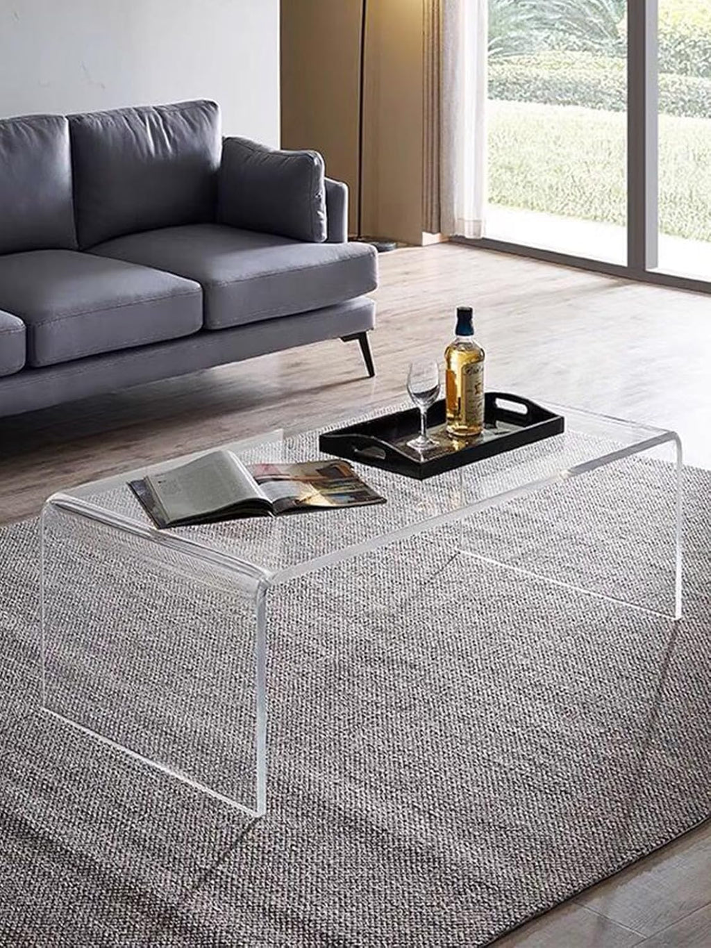 Acrylic Thick Coffee Table for Living Room. 34" Modern Minimalist Rectangular and Clear End Table.Easy to Clean and Safe Rounded Edges (16.9" D x 34.6" W x 14.6" H)