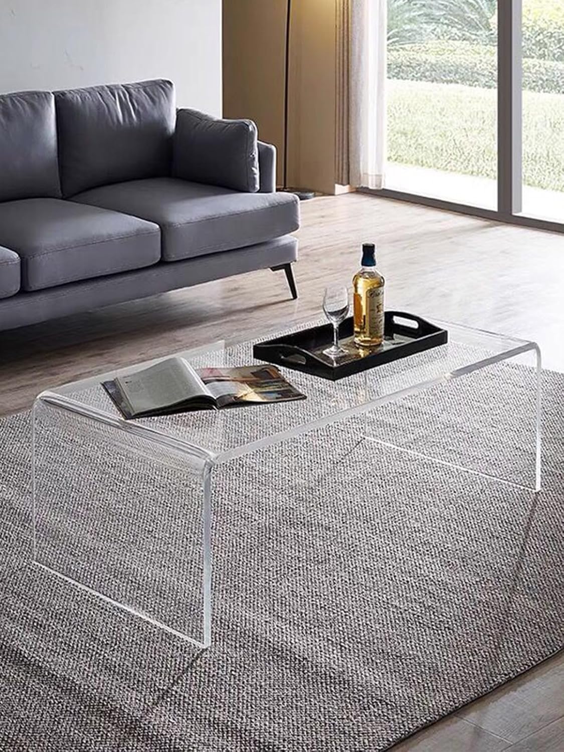 Acrylic Thick Coffee Table for Living Room. 34" Modern Minimalist Rectangular and Clear End Table.Easy to Clean and Safe Rounded Edges (16.9" D x 34.6" W x 14.6" H)