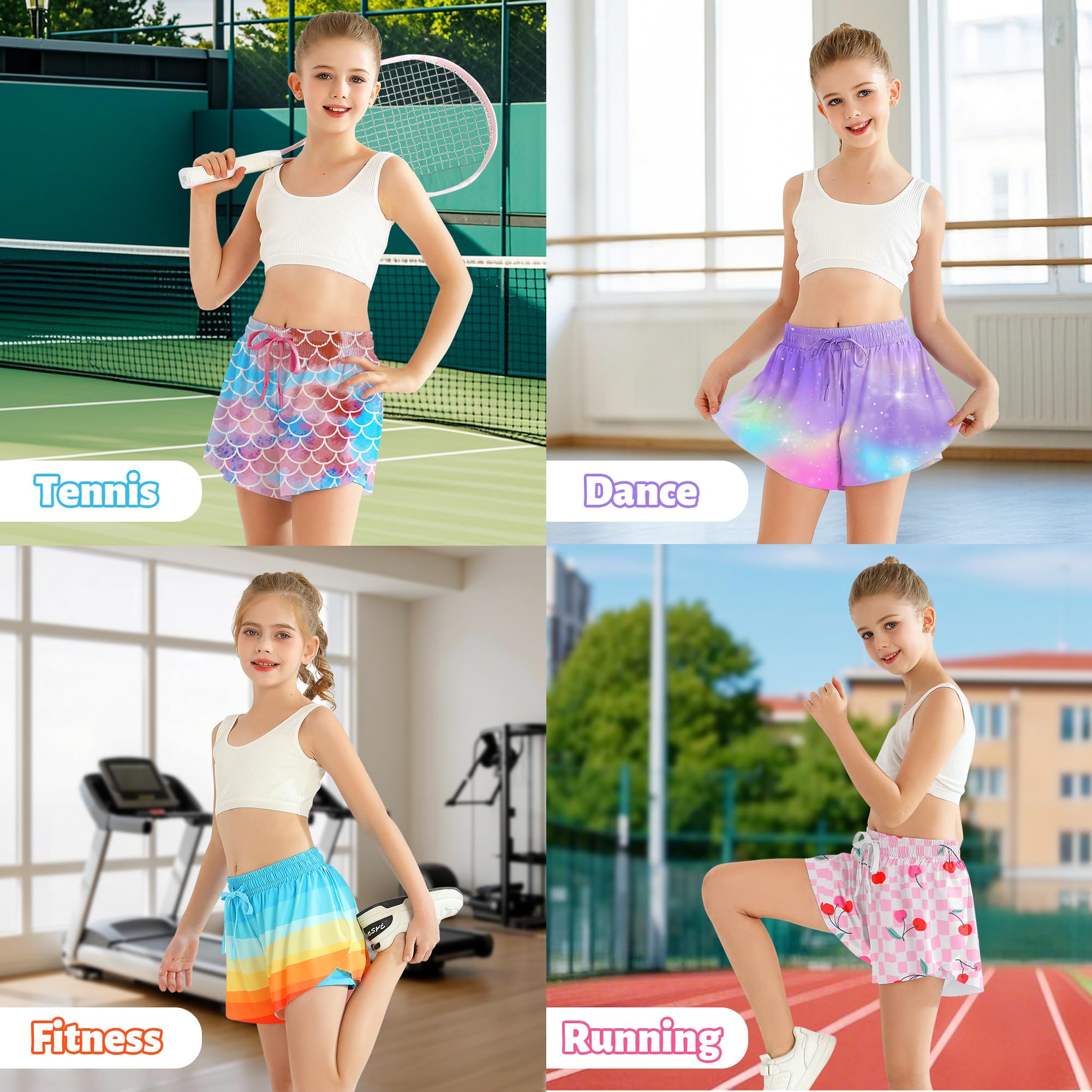 Pige Shorts Flydende Shorts Pige Løbe Shorts med Lommer Børns Sommerfugl Skorts Atletiske Dans Skorts Lilla Pige Shorts Størrelse 8 9