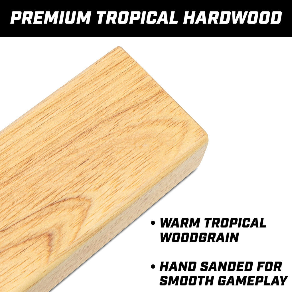 GoSports Giant Wooden Toppling Tower - Stacks Up to 5 ft - Tropical Hardwood