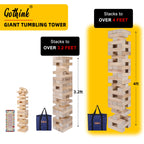 GOTHINK Giant Tumble Tower Game, Large Tumbling Tower Stack to Over 4 FT 54pcs Wooden Jumbo Blocks for Outside Yard Games with Carry Case Timber Stacking Game Night Toy Gift for Kids Adults Family
