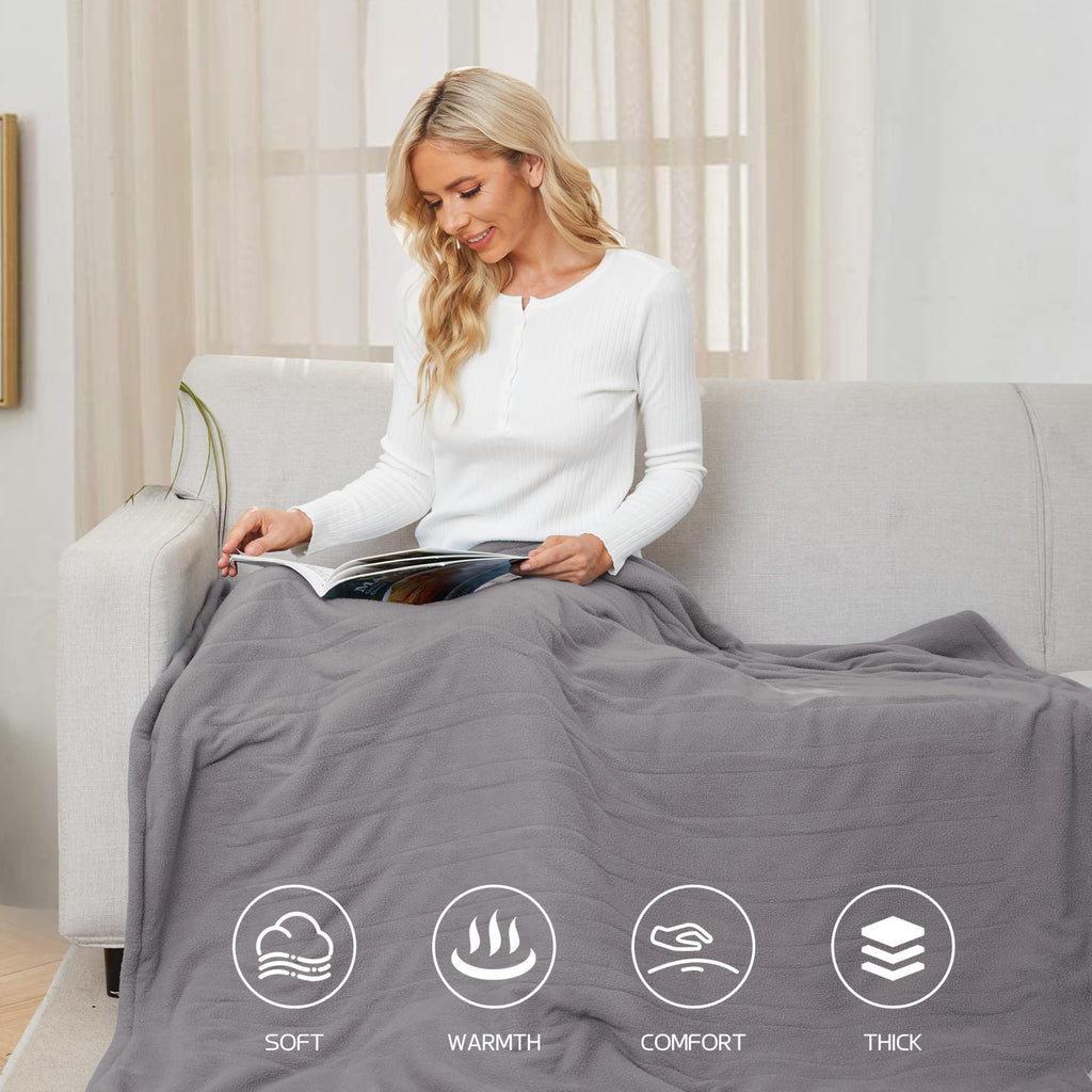 Coperta Elettrica Riscaldata 72"x84" Taglia Completa, Morbido Pile di Corallo con 4 Livelli di Riscaldamento e Spegnimento Automatico dopo 10 Ore, Lavabile in Lavatrice, Tessuto Morbido e Accogliente per la Casa, Grigio Scuro