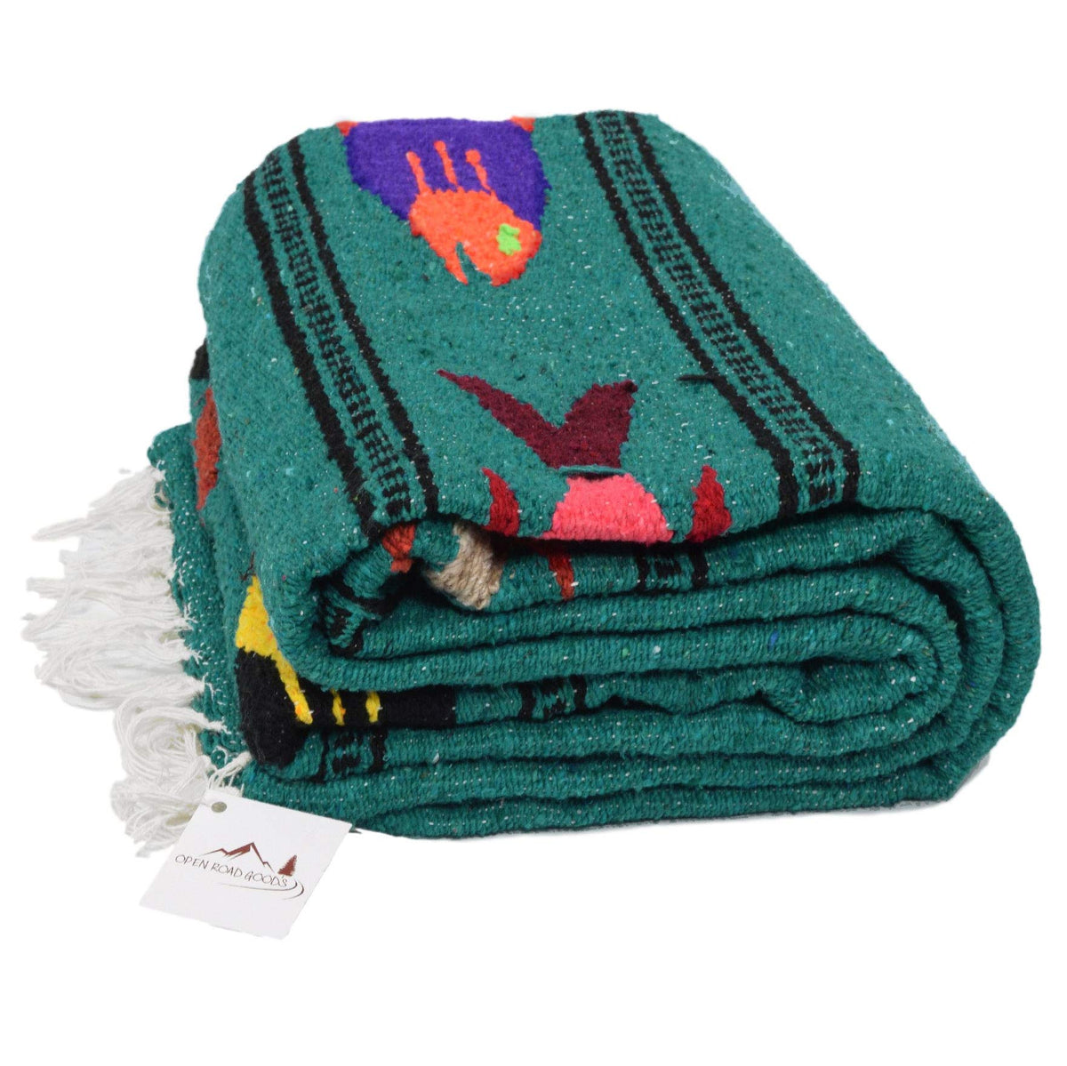 Open Road Goods Thick Mexican Yoga Blanket - Serape Fish Design - Handmade (Turquoise)
