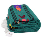 Open Road Goods Thick Mexican Yoga Blanket - Serape Fish Design - Handmade (Turquoise)