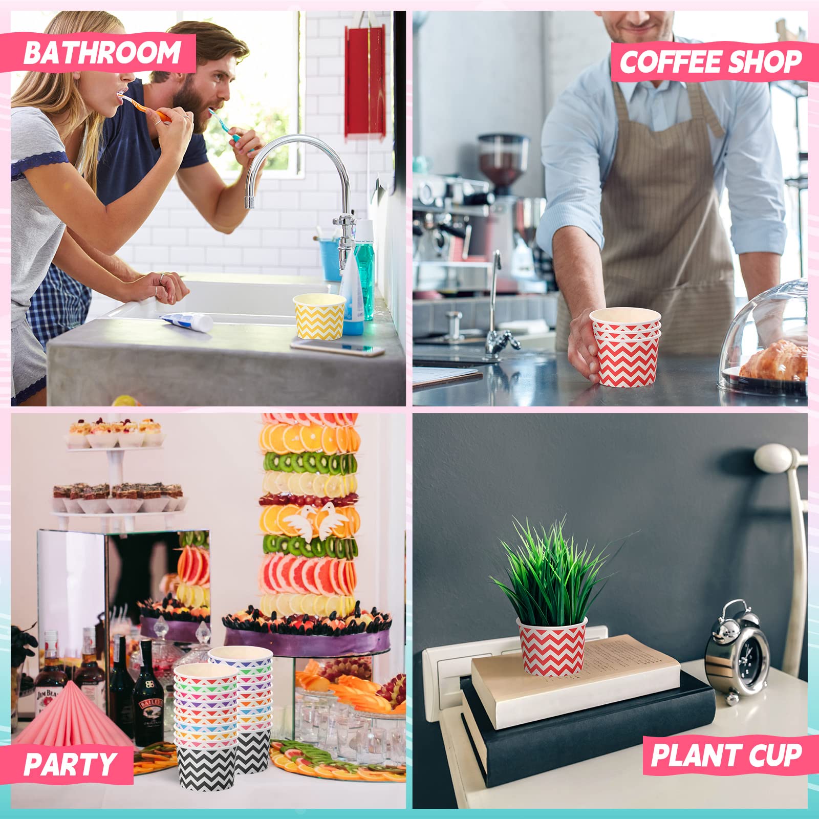 500 Pack Paper Ice Cream Cups 8 oz Ice Cream Sundae Cups Bulk Disposable Dessert Bowls Treat Snack Cups Frozen Yogurt Cup for Hot or Cold Food Soup Fruits Birthday Bar Party Supplies, 10 Colors