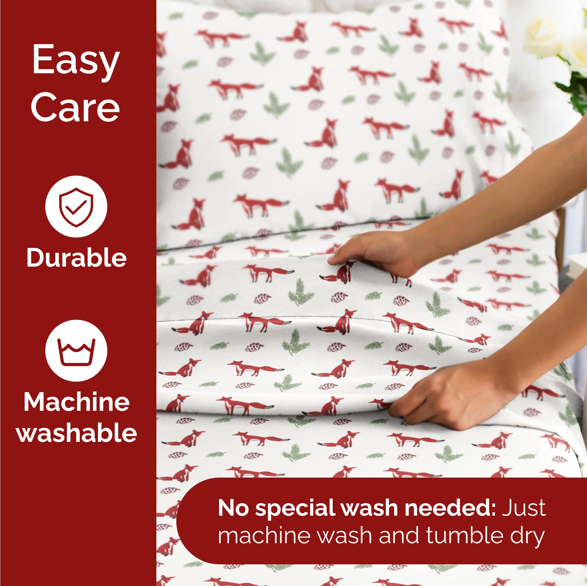 Komplet pościeli King Christmas Tree - Świąteczny wzór Xmas na lnie - Głębokie kieszenie - Dopasowany krój - 4 części - Bez zagnieceń - Wygodna i chłodząca świąteczna pościel zimowa - Łatwa w pielęgnacji - Przyjazna dzieciom