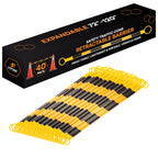 Retractable Barrier for Safety Traffic Cones - 2" OD - Large Yellow and Black Bar Barricade - for Road Construction, Parking, Warning, Temporary Security Divider (40, Orange & White, 72" x 120")