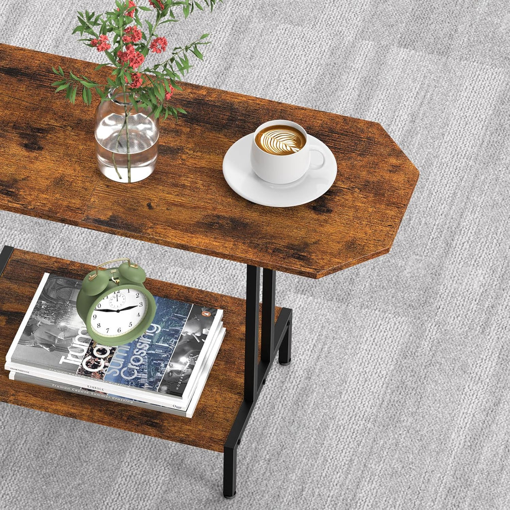 Rustic Coffee Table 2-Tier Wood Tea Table Coffee Tables for Living Room Industrial Rectangle Coffee Table for Large or Small Spaces Center Table with Storage Shelf, Brown
