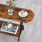 Rustic Coffee Table 2-Tier Wood Tea Table Coffee Tables for Living Room Industrial Rectangle Coffee Table for Large or Small Spaces Center Table with Storage Shelf, Brown