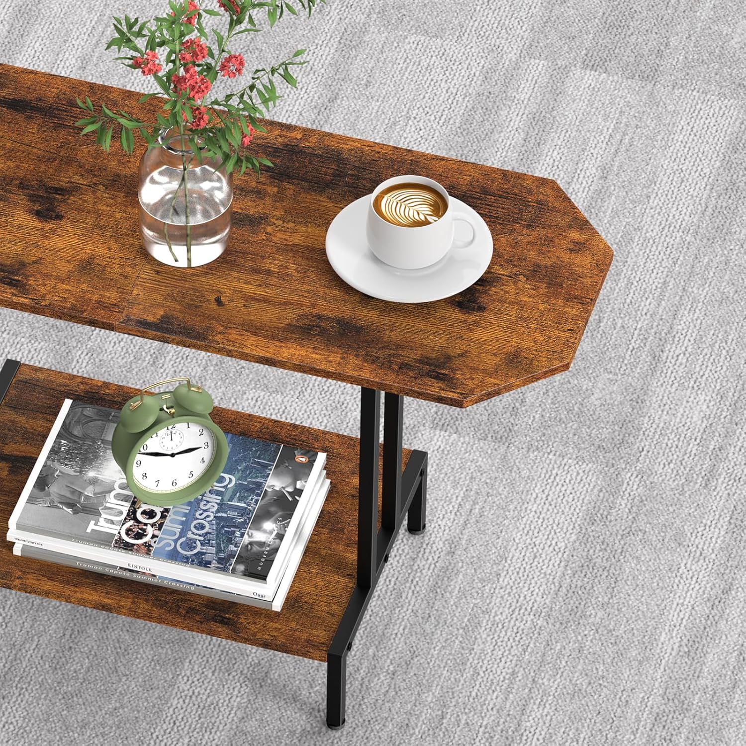 Rustic Coffee Table 2-Tier Wood Tea Table Coffee Tables for Living Room Industrial Rectangle Coffee Table for Large or Small Spaces Center Table with Storage Shelf, Brown