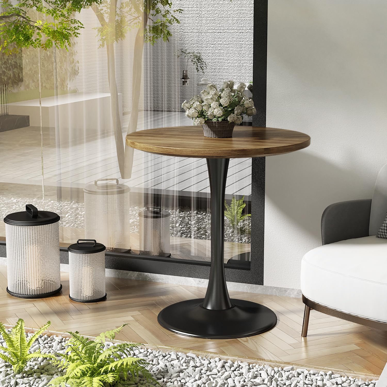 Wood Round Table Modern Dining Table Tulip Round Kitchen Table Wooden Mid Century Coffee Table for Living Room 31.5 inch