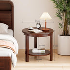 Small Round Wood Coffee Table with Storage Shelf, Living Room Side Table for Couch Sofa, 22 x 20 Inches, 5-Tier Mid Century Modern Wooden End Table for Bedroom, Walnut