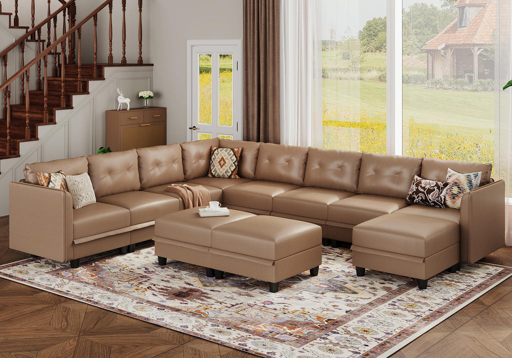 LLappuil Modular Sectional Sofa, Oversized U Shaped Sofa with Storage, Sectional Couch for Living Room, Faux Leather Fabric Waterproof Sofa, 7 Seats with Ottoman, Dark Grey