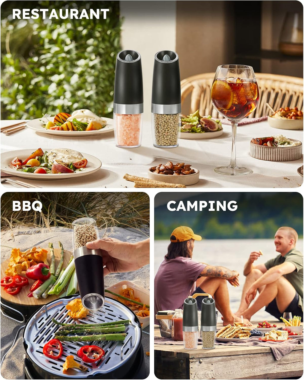 Sangcon Gravity Electric Pepper and Salt Grinder Mill Automatic Shaker Grinder with LED Light, Battery Powered Adjustable Coarseness One Hand Operation, Upgraded Larger Capacity, 1pc