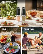 Sangcon Gravity Electric Pepper and Salt Grinder Mill Automatic Shaker Grinder with LED Light, Battery Powered Adjustable Coarseness One Hand Operation, Upgraded Larger Capacity, 1pc