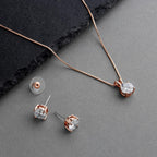 Mariell 14K Rose Gold Plated Cubic Zirconia Jewelry Set - 2cwt Round Pendant with Pierced Stud Earrings