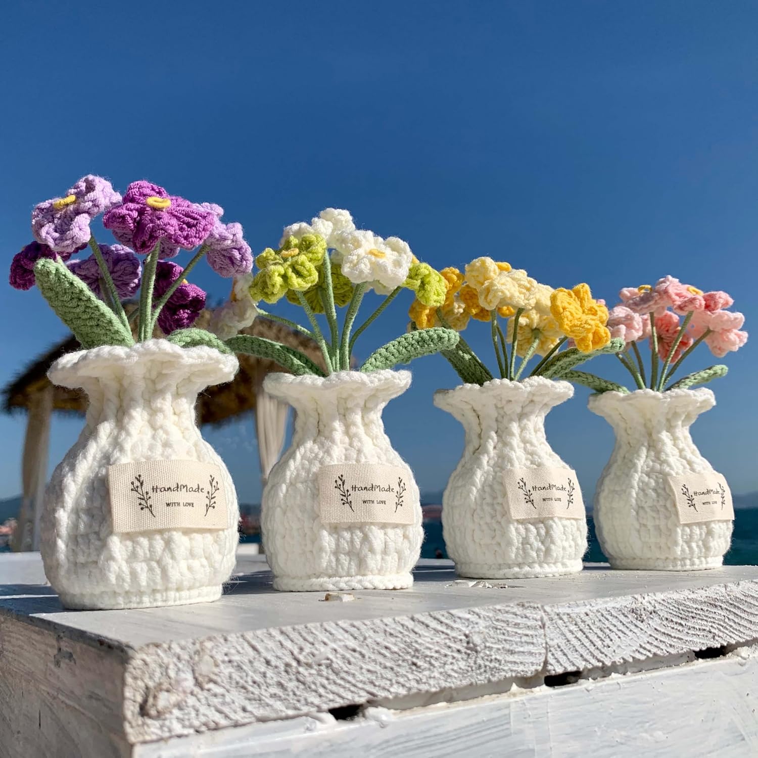 Crochet Flower Pot Forget-me-not Pink Thank You Crochet Gifts for Women Coworker Graduation & Mother's Day Gift Pink Crochet Potted Flower for Women Teacher| Handmade Knitted Potted Plant