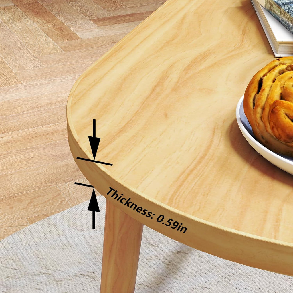 Oval Coffee Table Low Table with 4 Solid Wood Sturdy Legs, Floor Table Desk for Sitting on The Floor, Storage and Living Room Furniture (Natural)