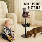 Drink Table for Small Spaces - Slim Pedestal Side Table with Real Wood Top & Stable Base for Coffee & Cocktails - Ideal for Tight Living Room & Bedroom Spaces (Walnut)