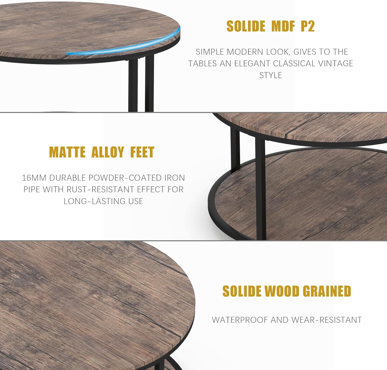 NSdirect Round Coffee Table, 25.6" Small Coffee Table for Living Room,2-Tier Rustic Wood Desktop with Storage Shelf Modern Design Home Furniture(Light Walnut)