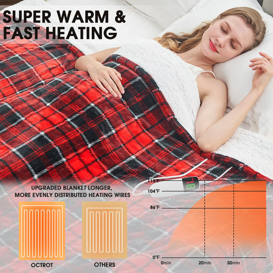 Heated Blanket Electric Throw, 50X60, Heating Throw with 10 Heating Levels/8 Hours Auto Off, Navy Blue Plaid Checkered Sherpa Blanket Warmer for Adults, Washable Blanket Gift for Couch Bed Office, ETL