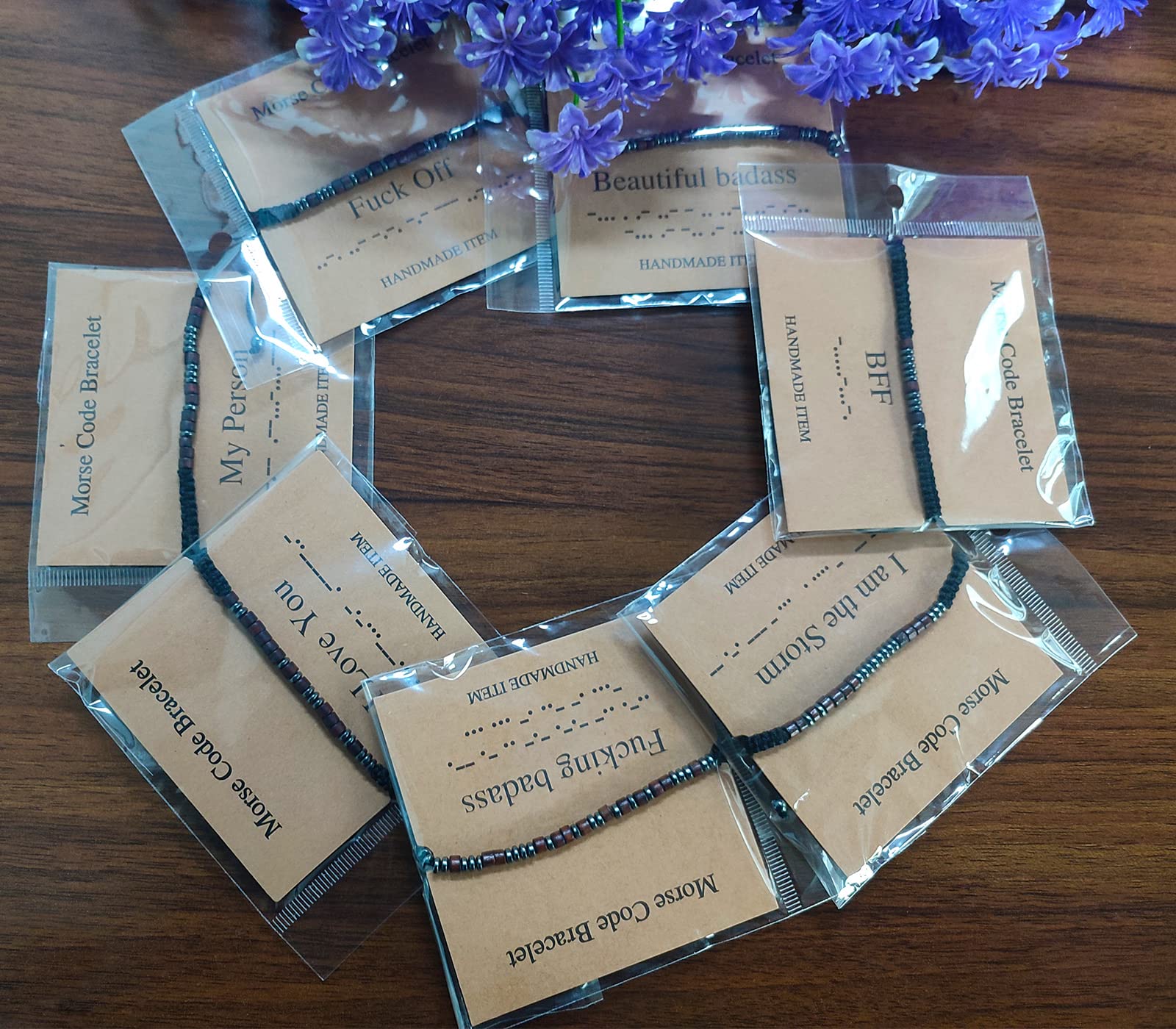 TESTRYE Morse Code Bracelets for Men Women,Morse Code Bracelets with Adjustable String,Inspirational Gifts Friendship Bracelets for Women Men Friends (Fucking badass)