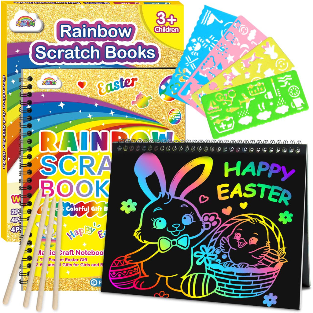 ZMLM Scratch Paper Art-Crafts Gift: 2 Pack Rainbow Notebooks Supplies Toys Easter Basket Stuffers for 3 4 5 6 7 8 9 10 Years Old Girls and Boys Kids Valentine's Day Birthday Party Games (Blue)