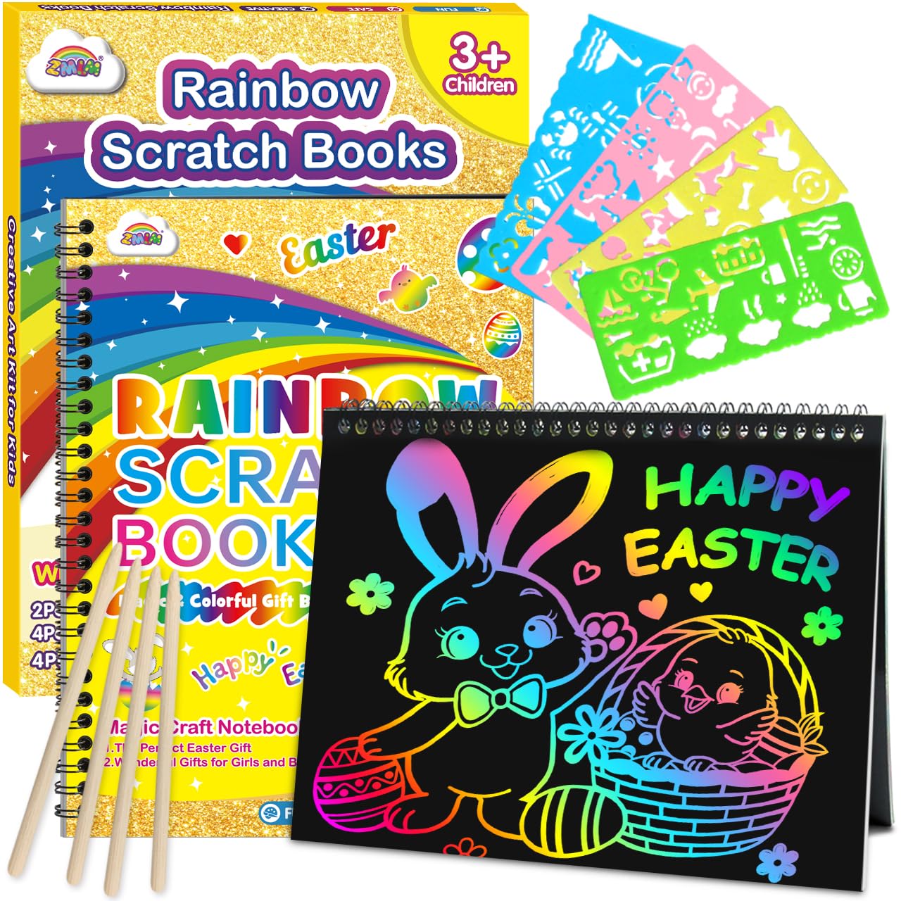 ZMLM Scratch Paper Art-Crafts Gift: 2 Pack Rainbow Notebooks Supplies Toys Easter Basket Stuffers for 3 4 5 6 7 8 9 10 Years Old Girls and Boys Kids Valentine's Day Birthday Party Games (Blue)