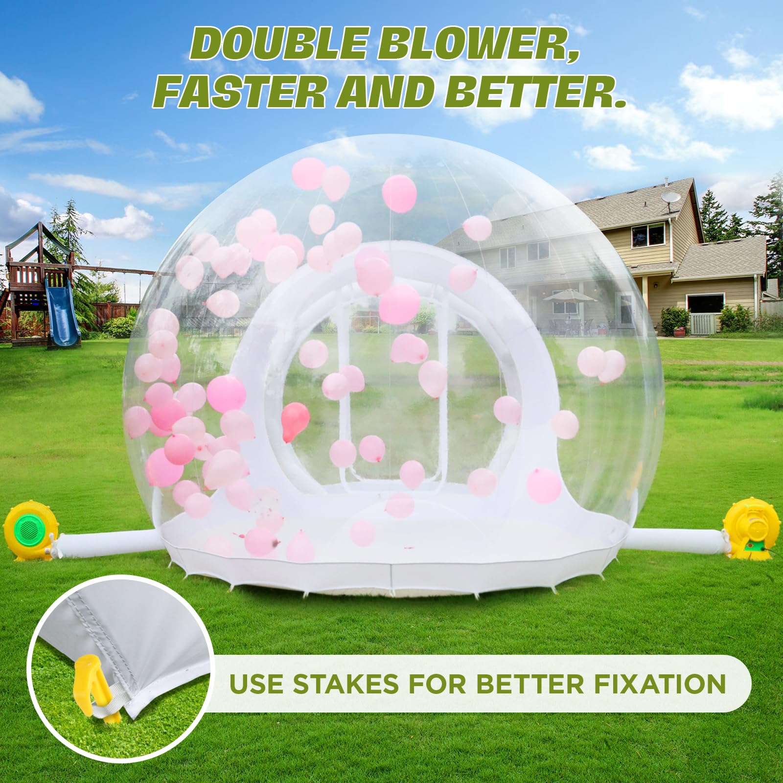 FINCOME Inflatable Bubble House 10FT for Kids Adults, Large TPU Balloon House with Double Air Blowers 100 Balloons, Bubble Balloon House for Party Wedding Birthday Holiday Outdoor Commercial Event