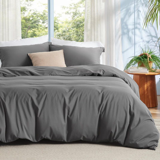 Bedsure Grey Duvet Cover Queen Size - Polyester & Rayon Derived from Bamboo Cooling Queen Duvet Cover Set, 3 Pieces, 1 Zipper Closure Duvet Cover (90"x90") & 2 Pillow Shams, Comforter Sold Separately