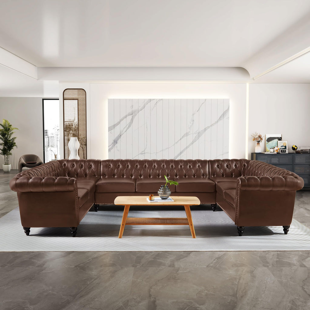 QHITTY L-Shaped Sofa, Sectional Chesterfield Leather Couch 5-Seater Upholstered Small Accent Tufted Sofa with Rolled Armrest and Nailhead Design for Living Room, Apartment, Office (Black)