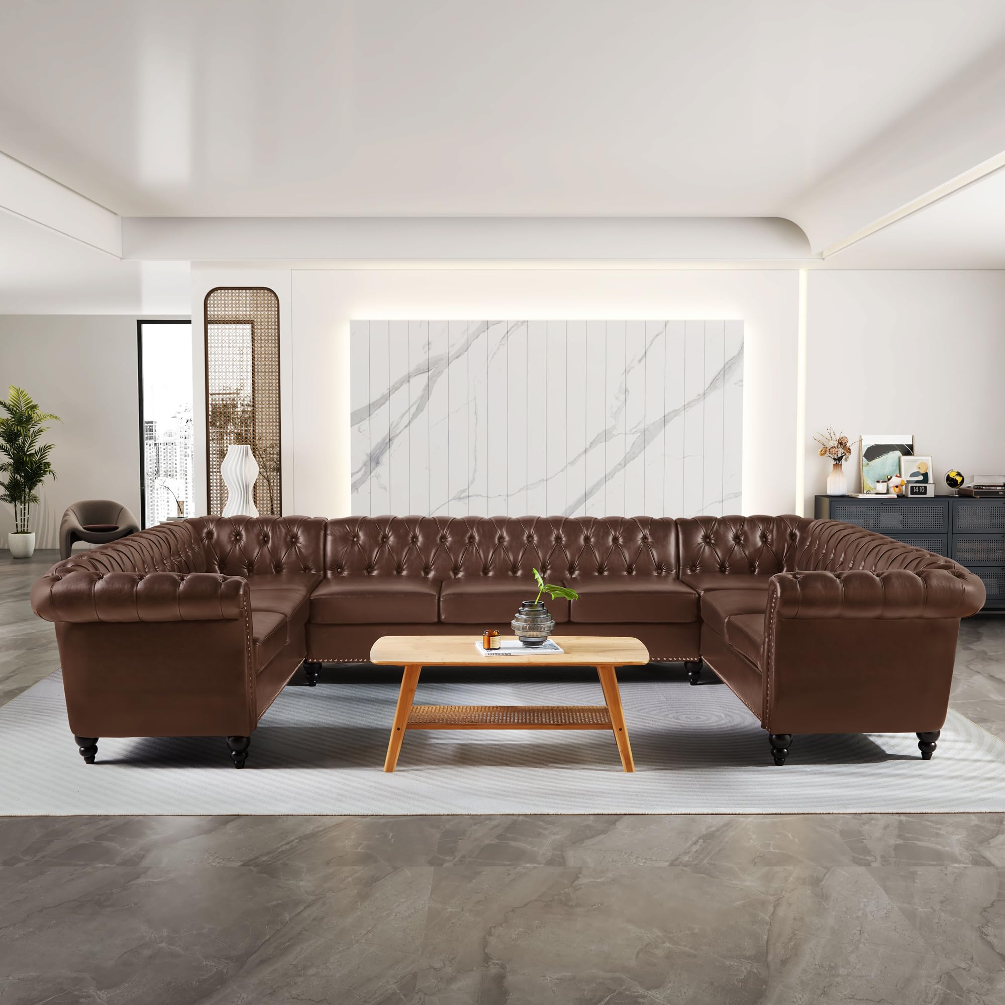 QHITTY L-Shaped Sofa, Sectional Chesterfield Leather Couch 5-Seater Upholstered Small Accent Tufted Sofa with Rolled Armrest and Nailhead Design for Living Room, Apartment, Office (Black)