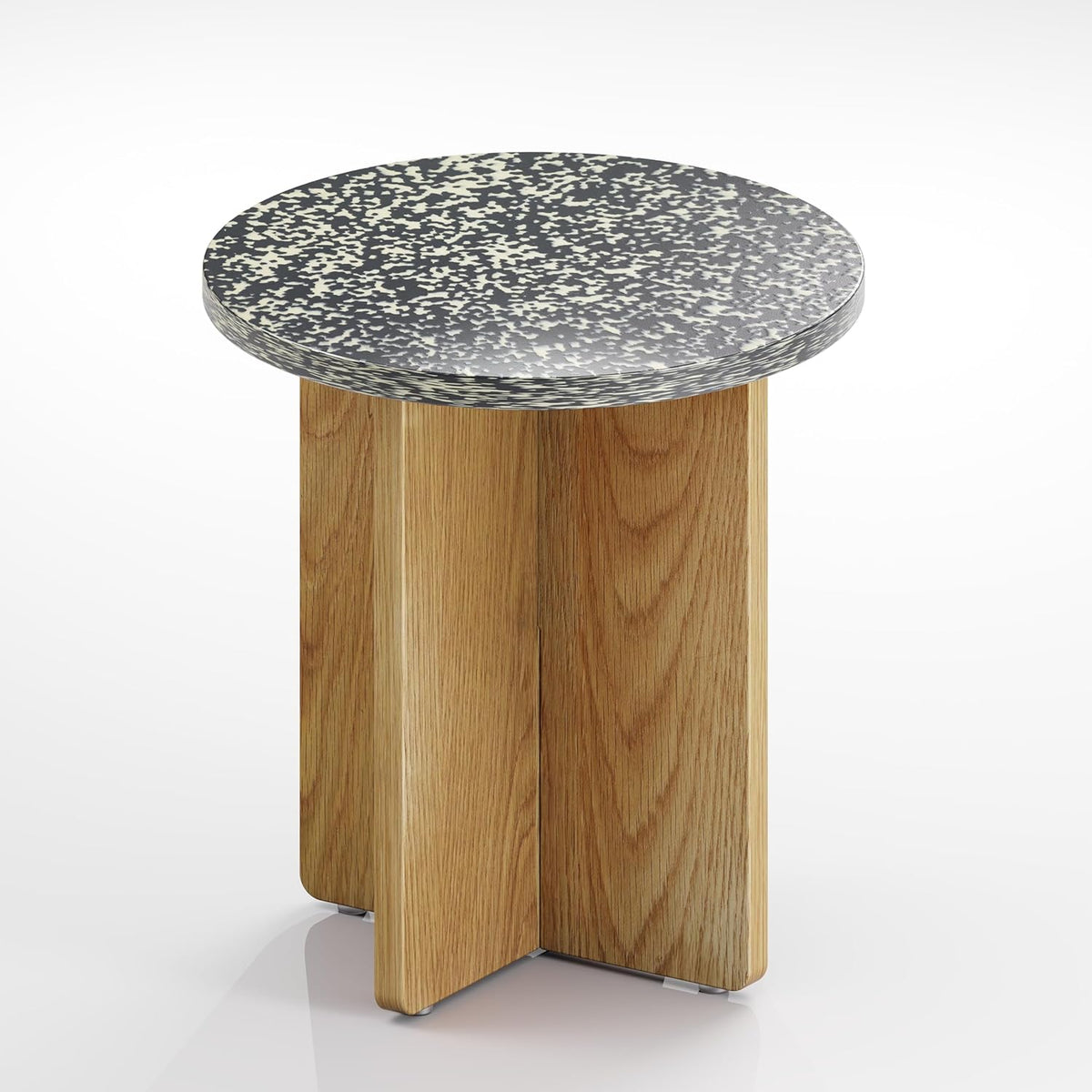 Melino Ocean-Plastic Round Side Table for Living Room, Bedroom, Nightstand with FSC Wood Base, Easy Assembly, Accent/Coffee Table (Stellae Obscura)