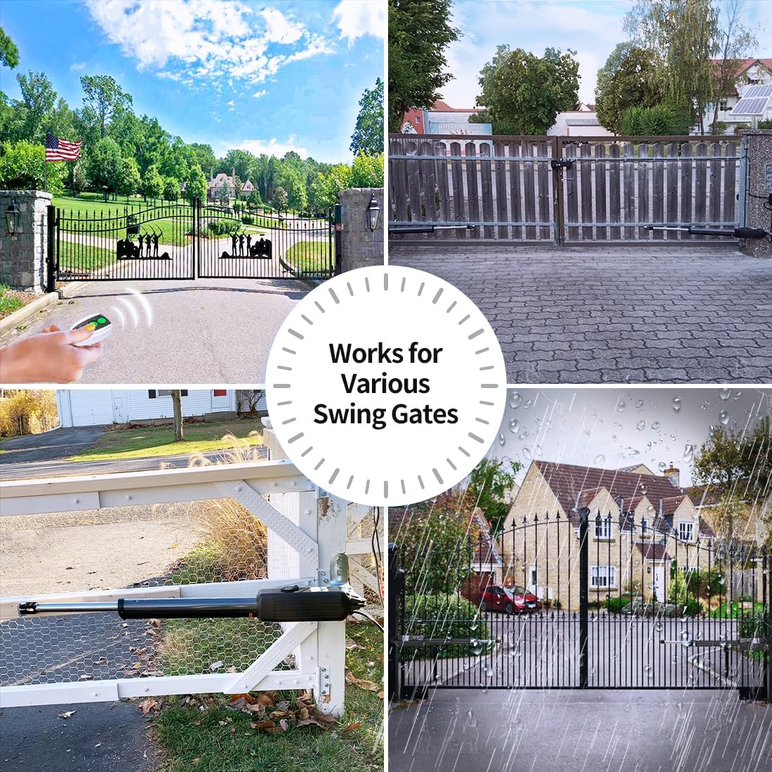 TOPENS AD8S Automatic Solar Gate Opener for Heavy Duty Dual Swing Gates Up to 18ft per Arm, Dual Swing Gate Operator Battery Powered with Remote Control Kit Gate Motor Solar Panel Included