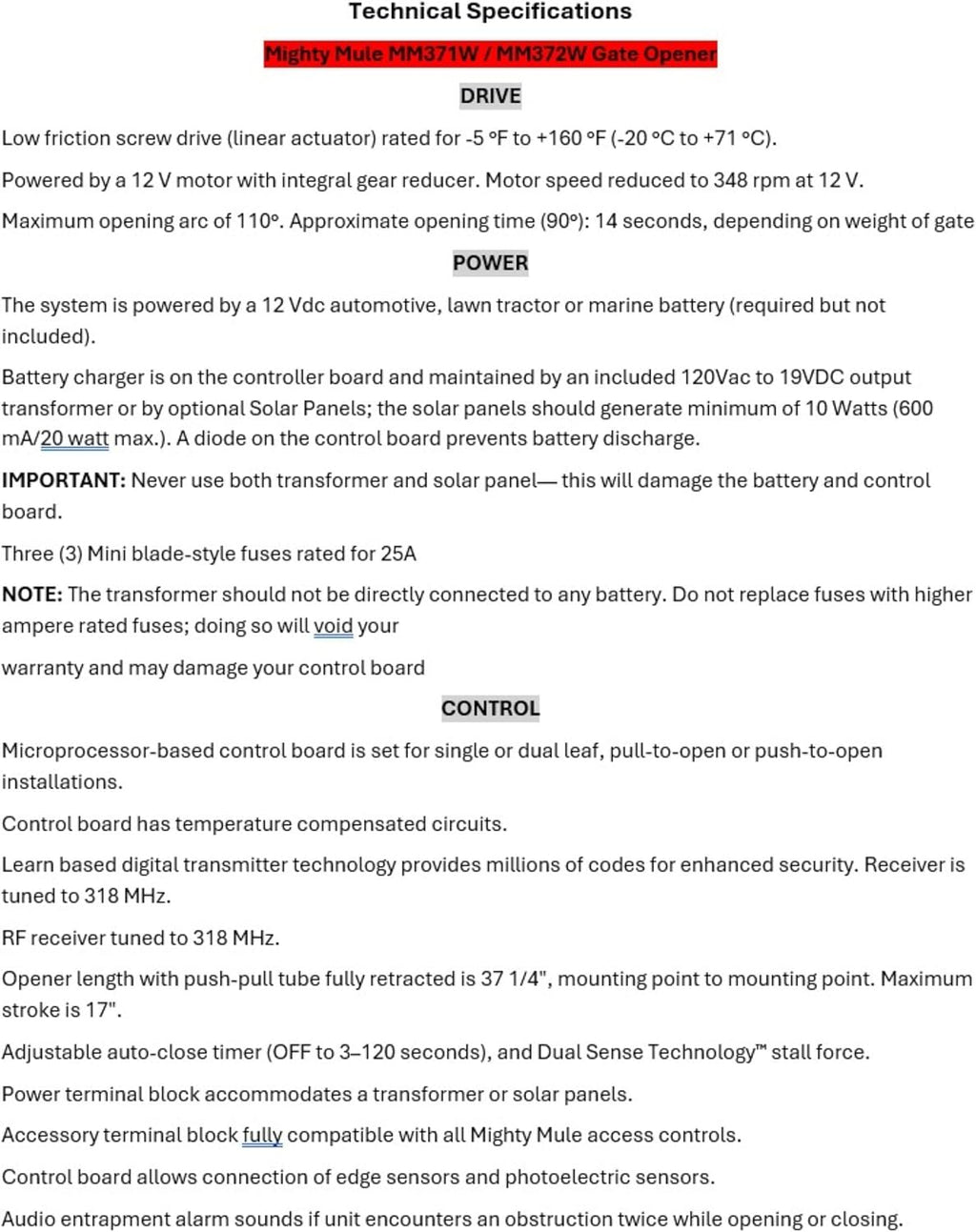Mighty Mule MM372W Dual Automatic Gate Opener, Smart and Solar Ready-Up to 16ft Long or 550lb per Leaf, Black, 1 Dual Gate Opener Kit